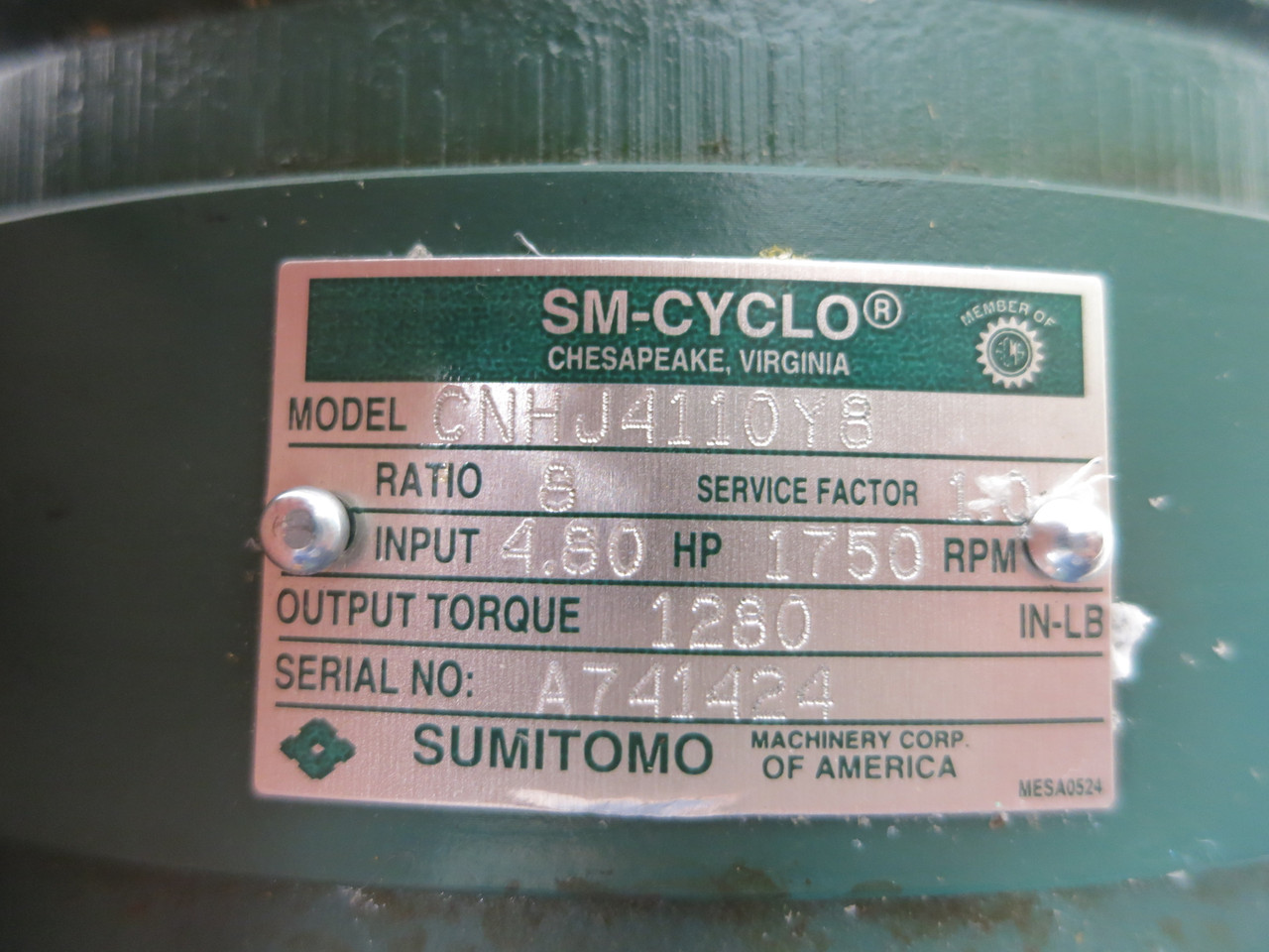 Sumitomo CNHJ4110Y8 SM-Cyclo Reducer Gear Drive 8:1 4.8 HP